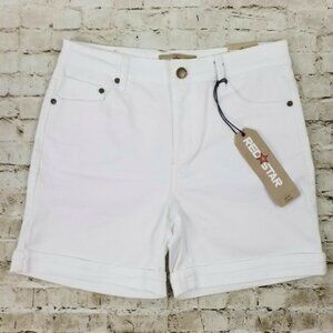 Red Star Girlfriend Fit White Flat Front Cuffed Denim Shorts Womens 4/27 NWT